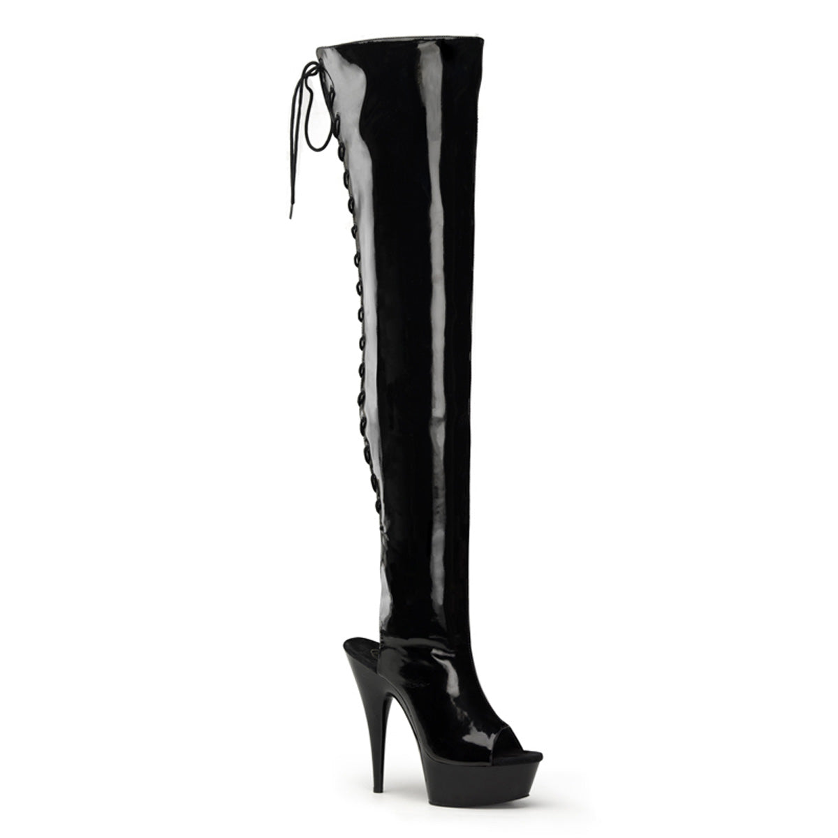 Pleaser Womens Boots. DELIGHT-3017 BLK STR Pat / BLK