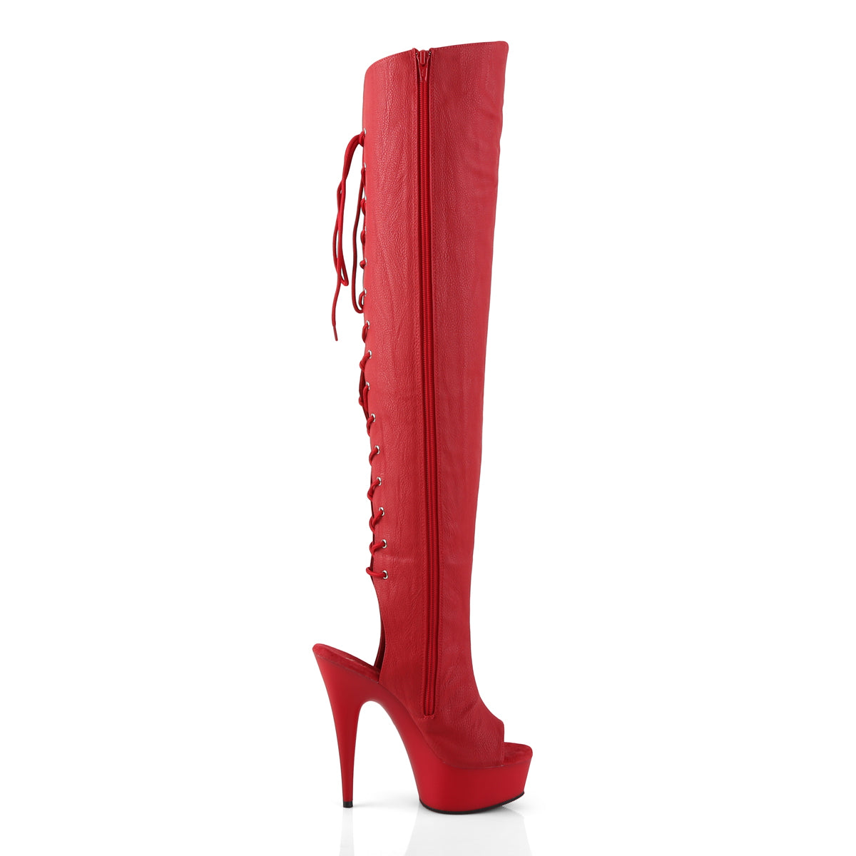 Pleaser Womens Boots. DELIGHT-3019 Rotes Kunstleder / Rotmatte