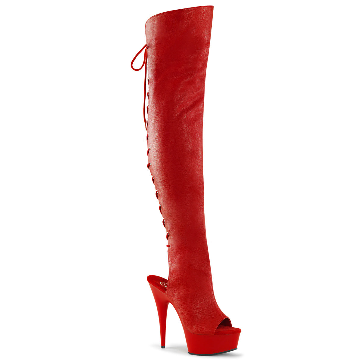 Pleaser Womens Boots. DELIGHT-3019 Rotes Kunstleder / Rotmatte