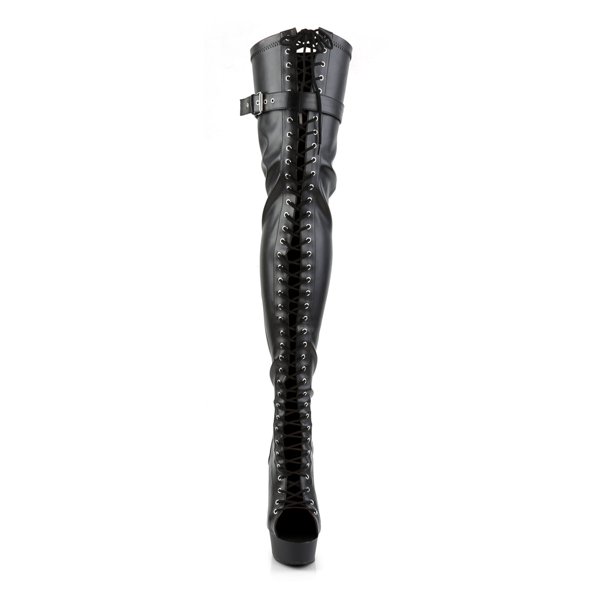 Pleaser Womens Boots. DELIGHT-3025 BLK Str Faux Leder / BLK Matte