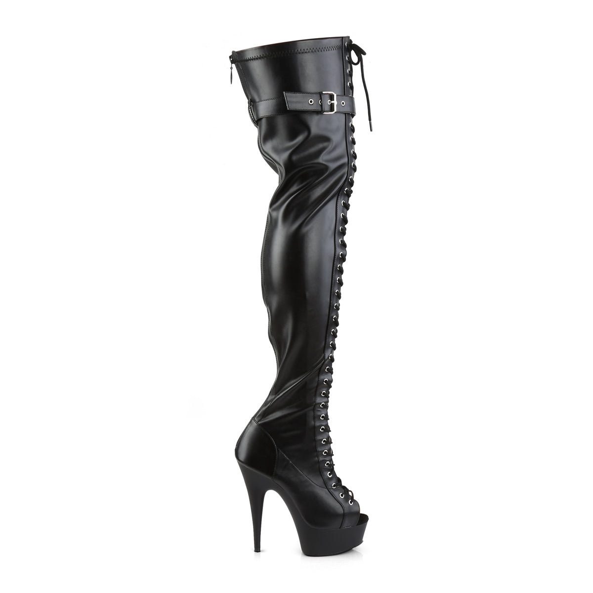 Pleaser Womens Boots. DELIGHT-3025 BLK Str Faux Leder / BLK Matte