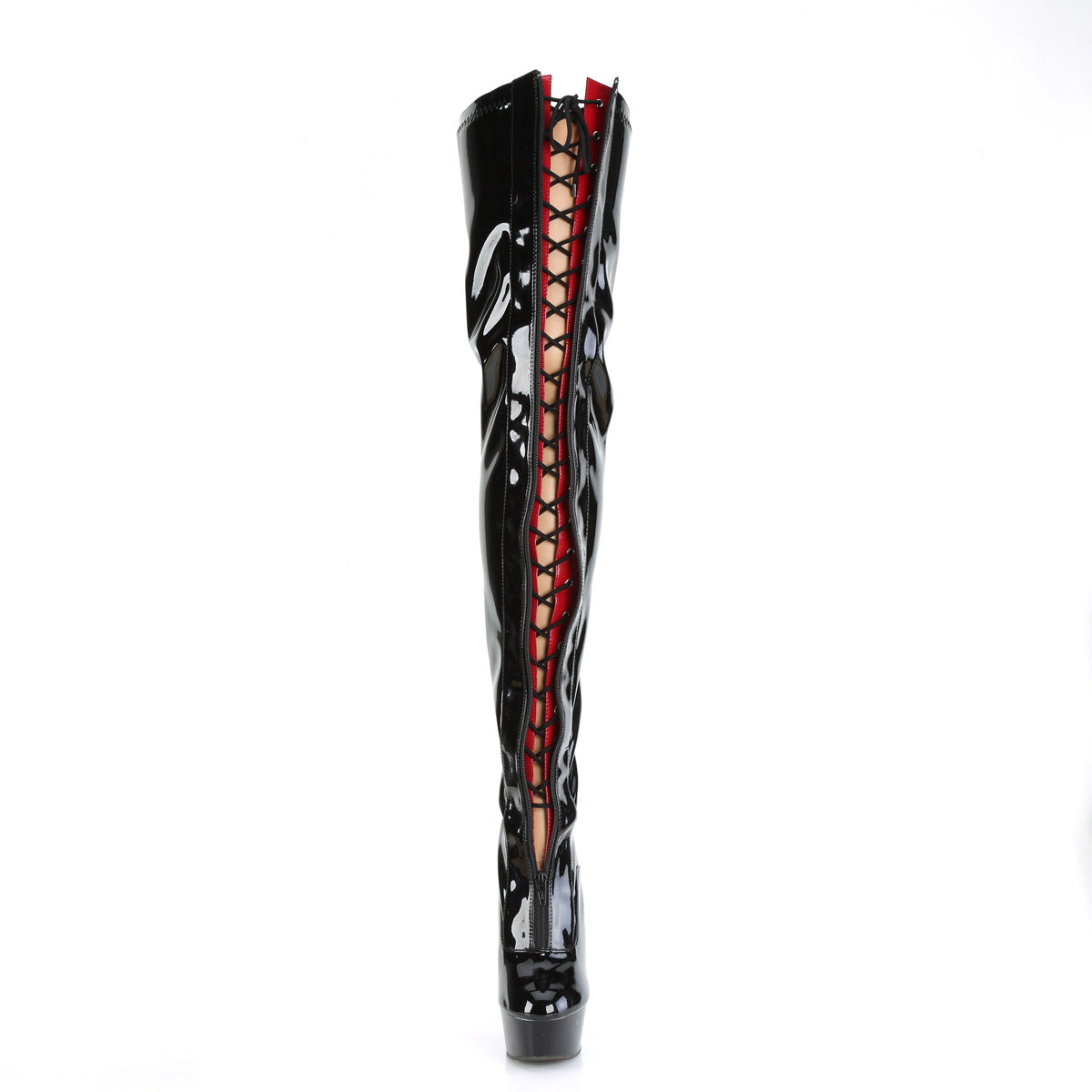 Pleaser Stiefel DELIGHT-3027 BLK-Red Str. Pat / BLK.