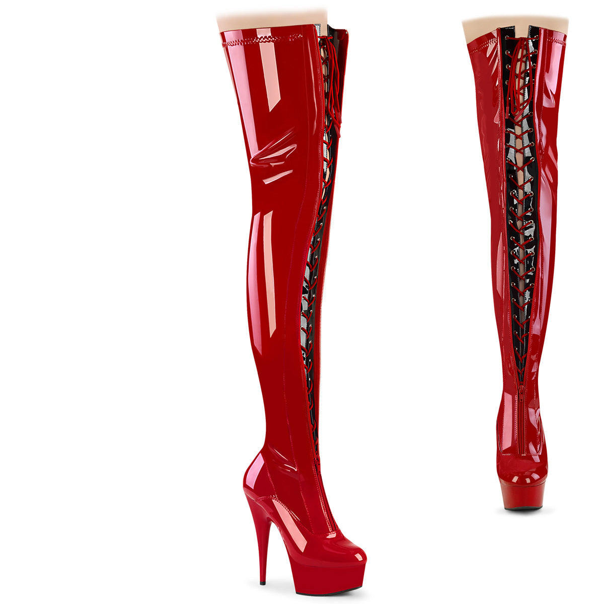 Pleaser Stiefel DELIGHT-3027 rot-black str. Pat / rot