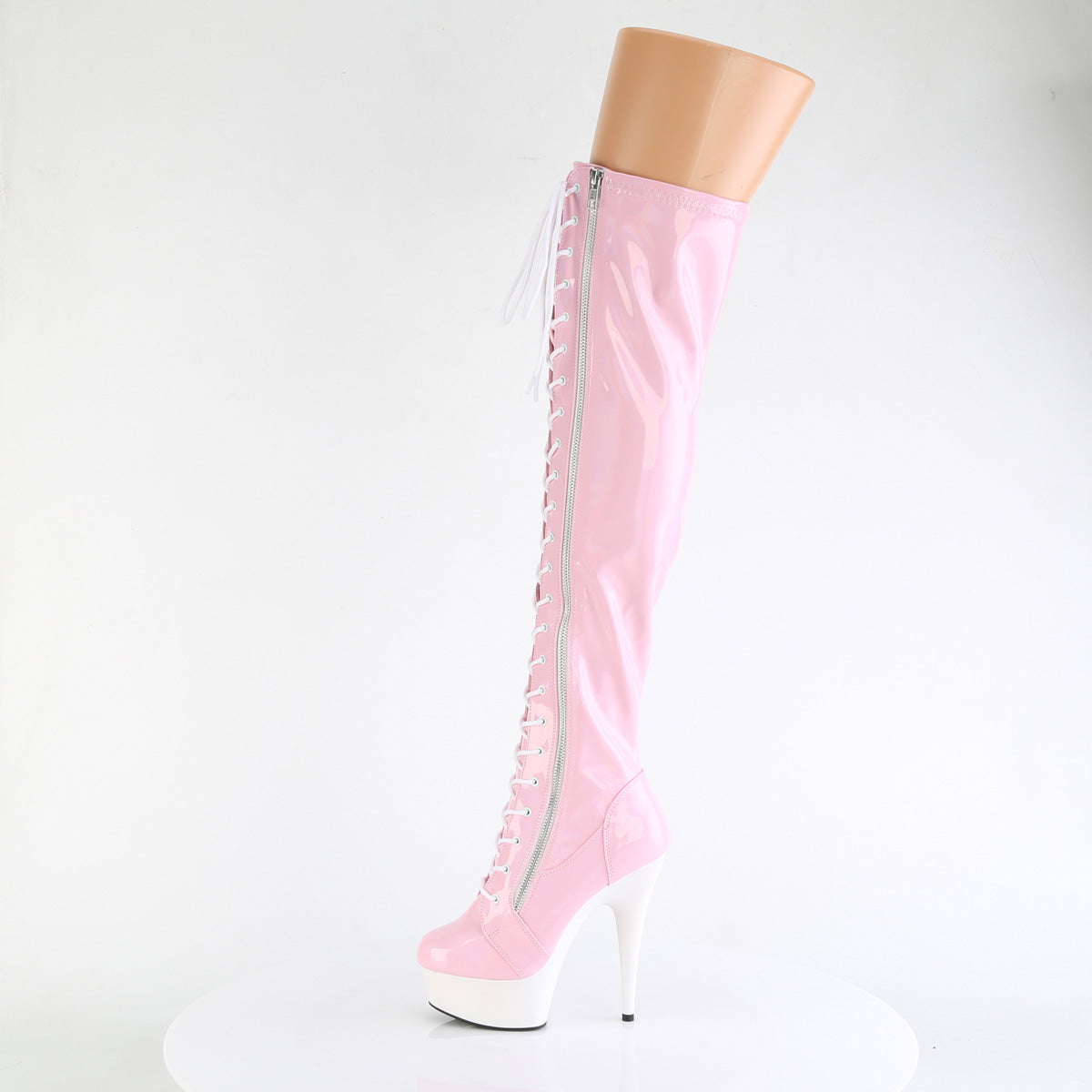 Pleaser DELIGHT-3029 B. Pink Str Hologramm Pat/WHT Matte