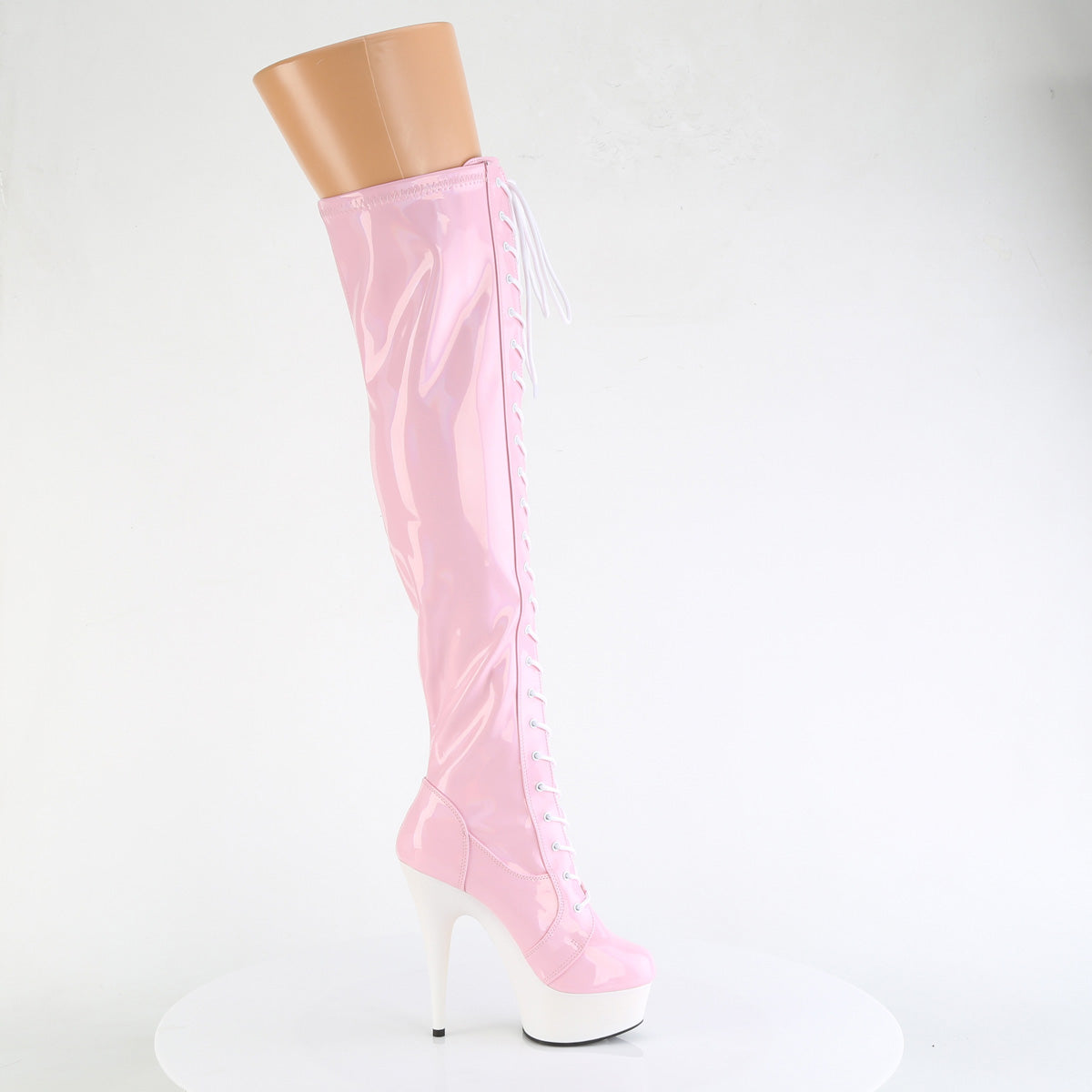 Pleaser DELIGHT-3029 B. Pink Str Hologramm Pat/WHT Matte