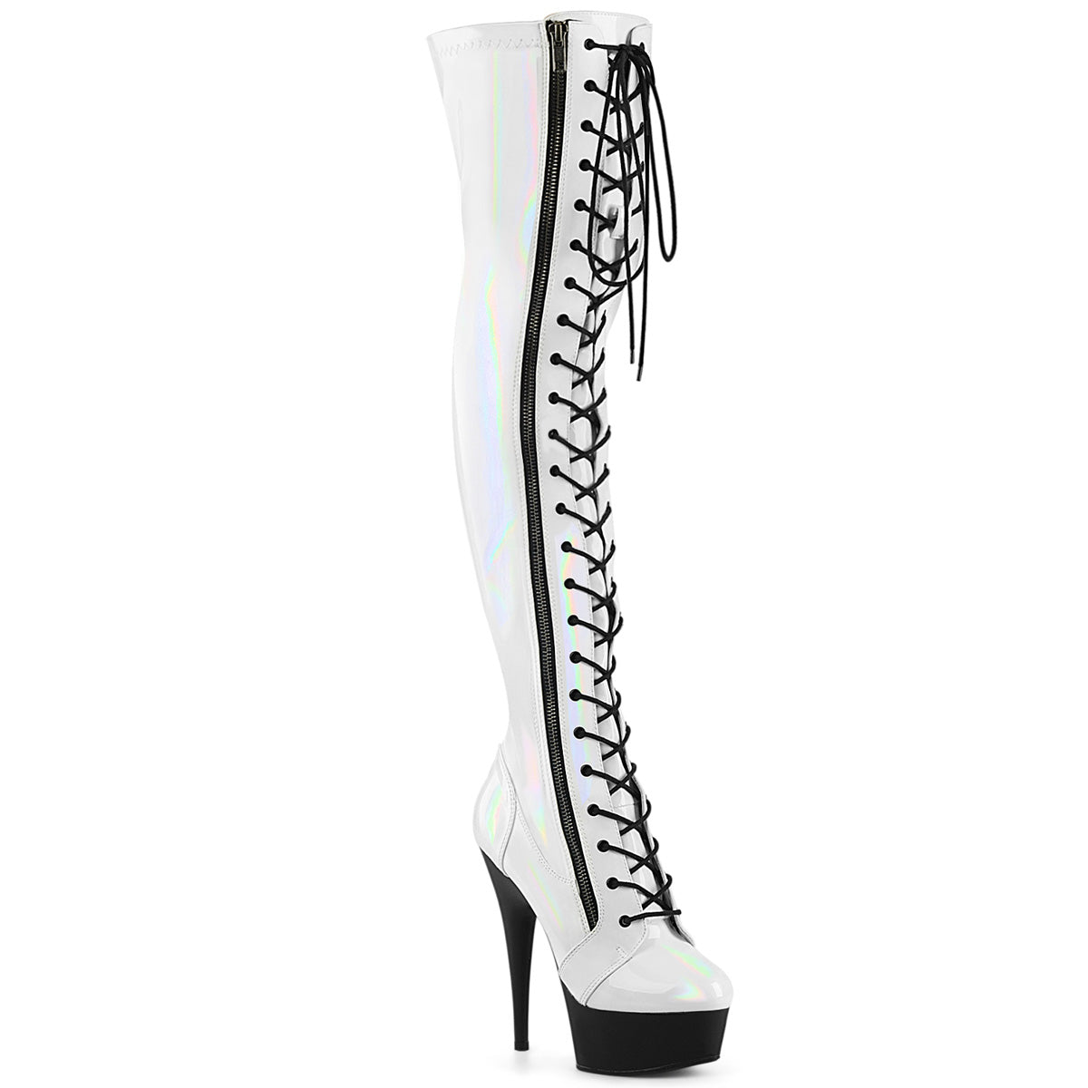 Pleaser DELIGHT-3029 WHT STR -Hologramm pat/blk matte