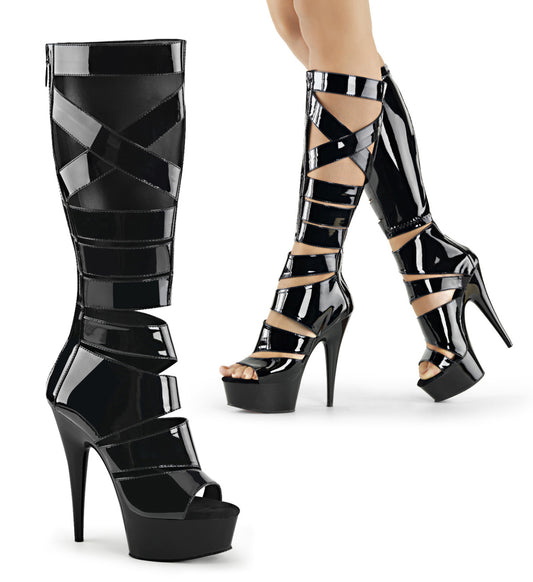 Pleaser Womens Boots. DELIGHT-600-49 BLK Str Pat / BLK