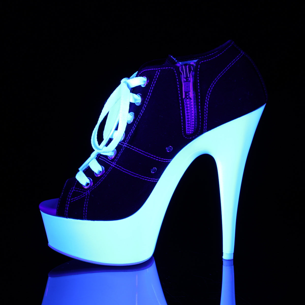 Pleaser Damen Sandalen DELIGHT-600SK-01 BLK-Leinwand / Neonweiß