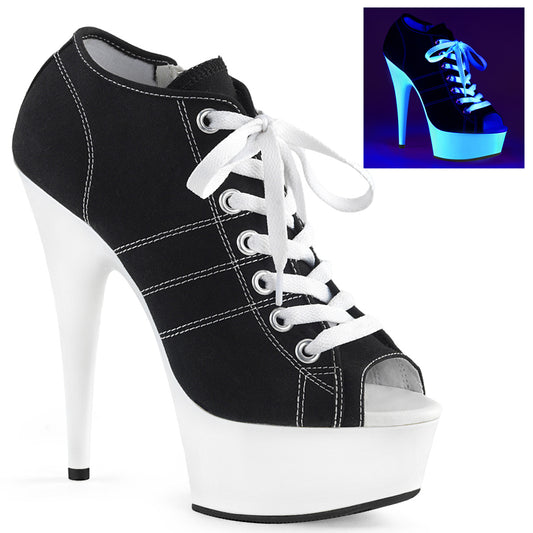 Pleaser Damen Sandalen DELIGHT-600SK-01 BLK-Leinwand / Neonweiß