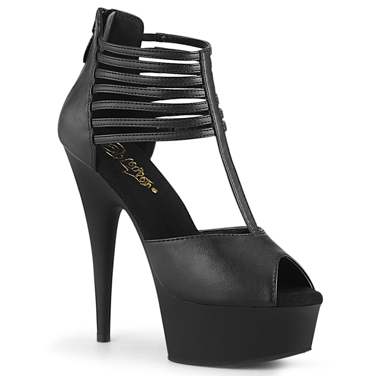Pleaser Damen Sandalen DELIGHT-626 BLK Faux Leder / BLK Matte