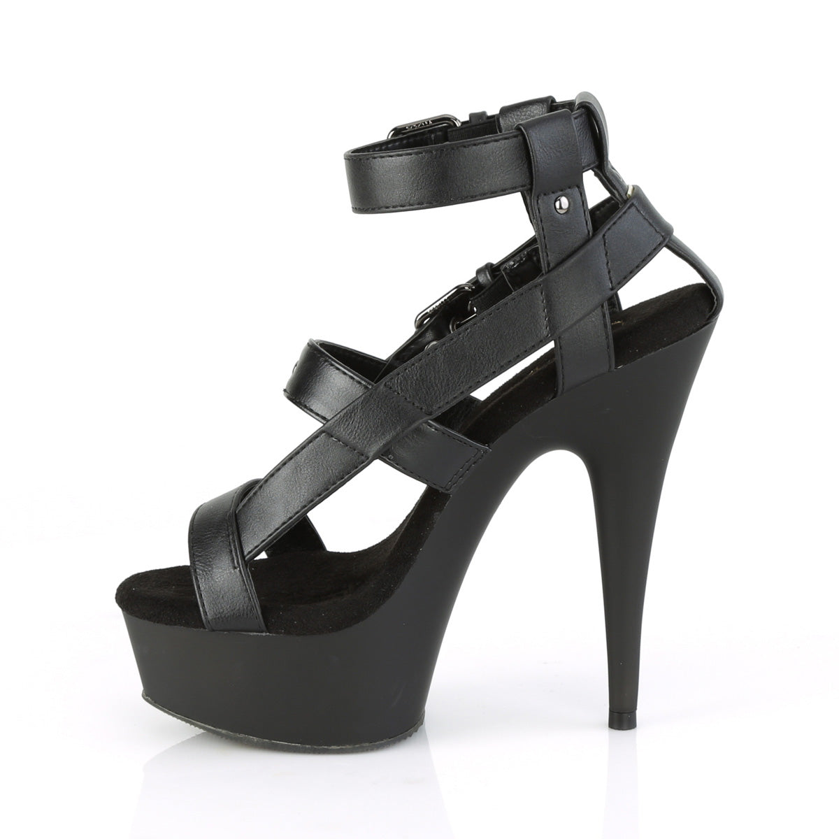 Pleaser Damen Sandalen DELIGHT-637 BLK Faux Leder / BLK Matte