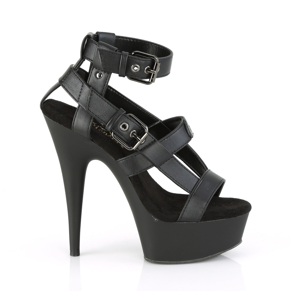 Pleaser Damen Sandalen DELIGHT-637 BLK Faux Leder / BLK Matte