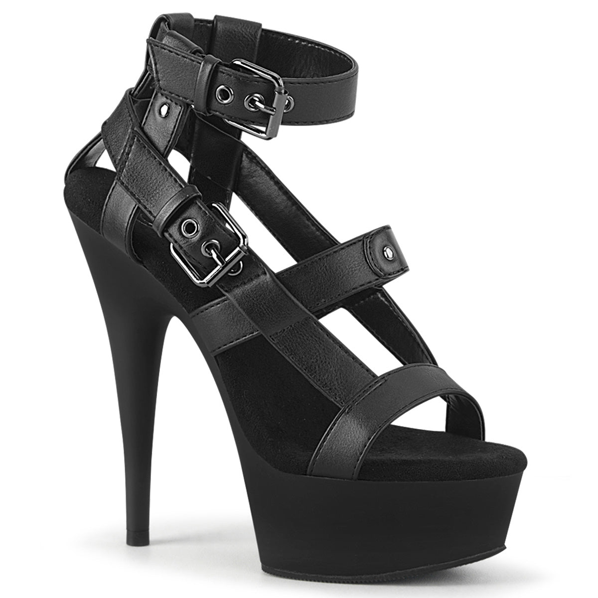 Pleaser Damen Sandalen DELIGHT-637 BLK Faux Leder / BLK Matte