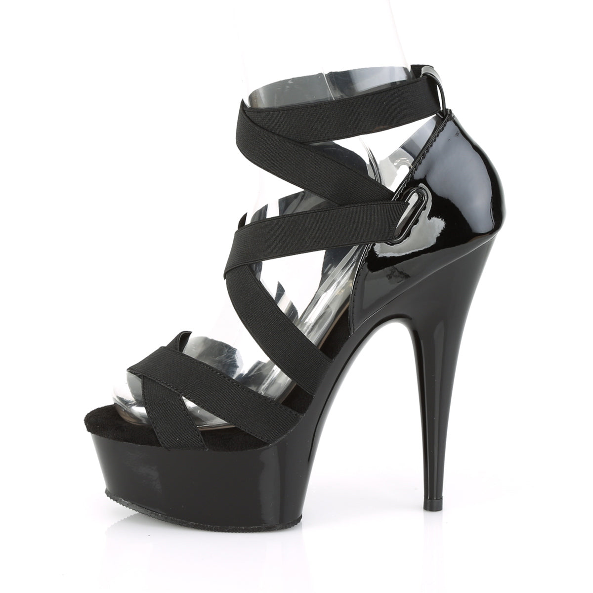 Pleaser Damen Sandalen DELIGHT-657 BLK elastischer Band-Pat / BLK