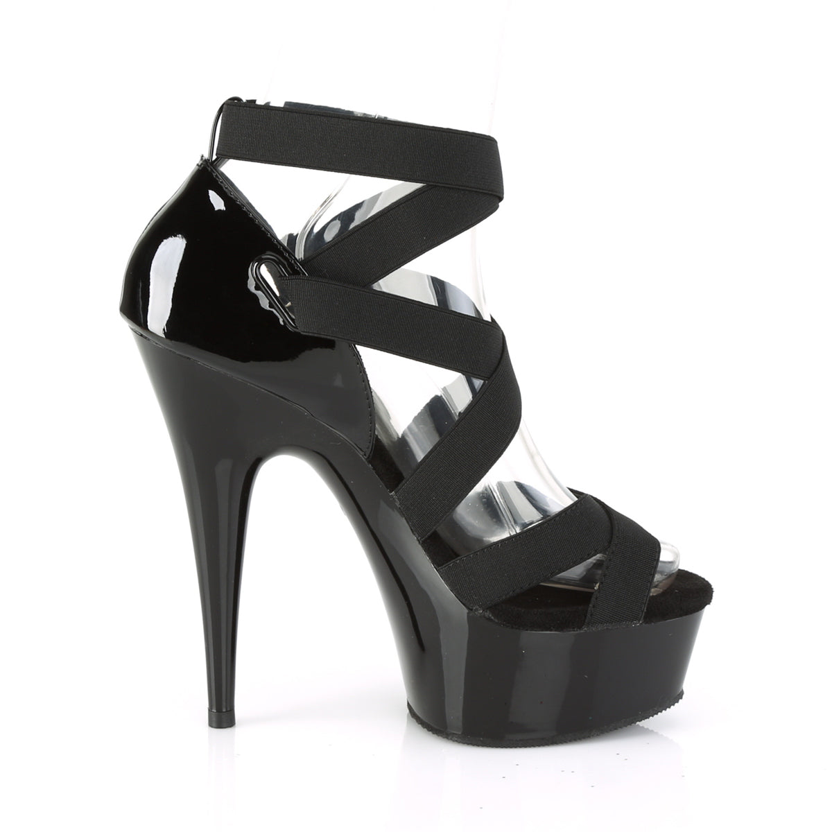Pleaser Damen Sandalen DELIGHT-657 BLK elastischer Band-Pat / BLK