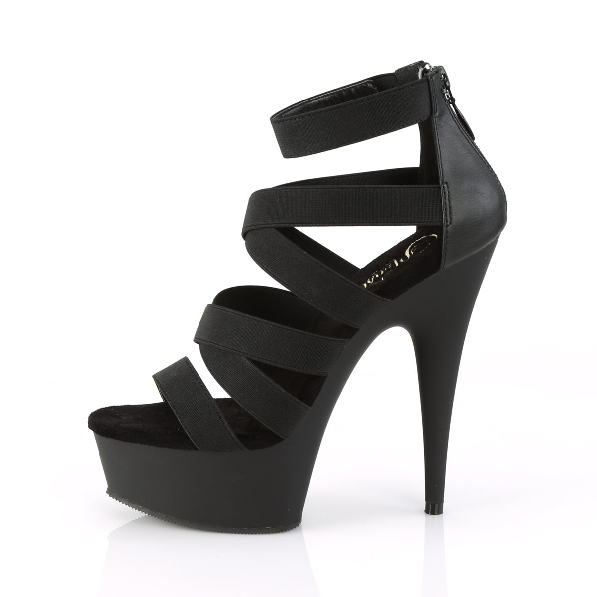 Pleaser Damen Sandalen DELIGHT-659 BLK elastisches Band-Faux-Leder / BLK Matte
