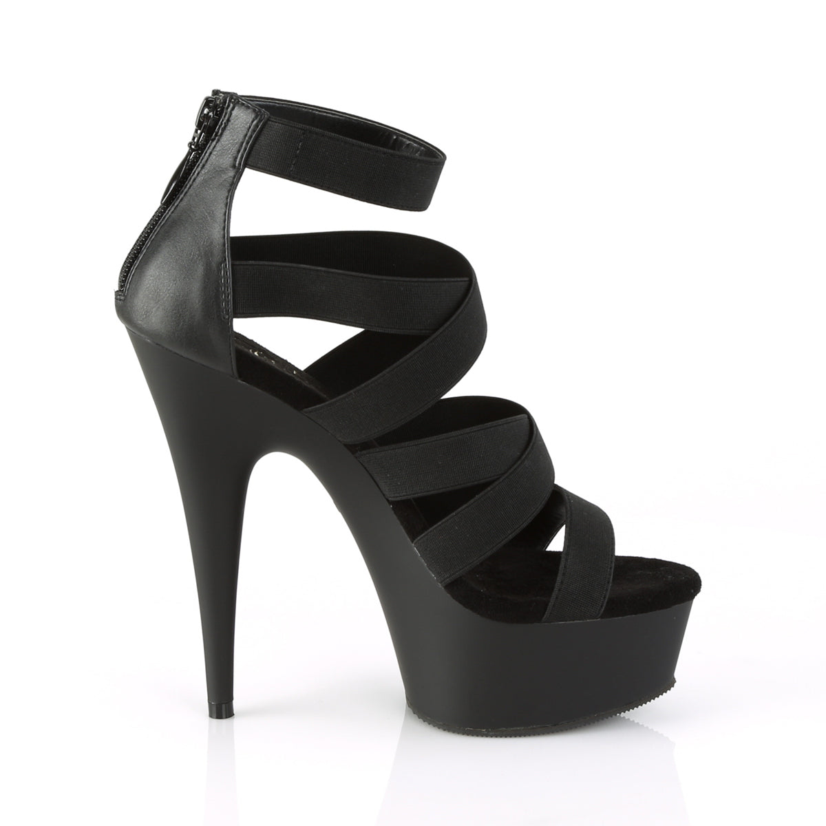 Pleaser Damen Sandalen DELIGHT-659 BLK elastisches Band-Faux-Leder / BLK Matte