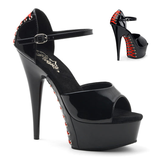 Pleaser Damen Sandalen DELIGHT-660FH BLK PAT / BLK (rote Spitze)