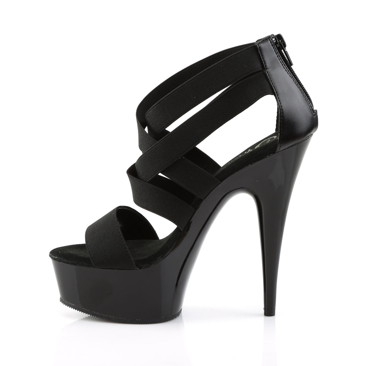 Pleaser Damen Sandalen DELIGHT-669 BLK elastisches Band-Faux-Leder / BLK