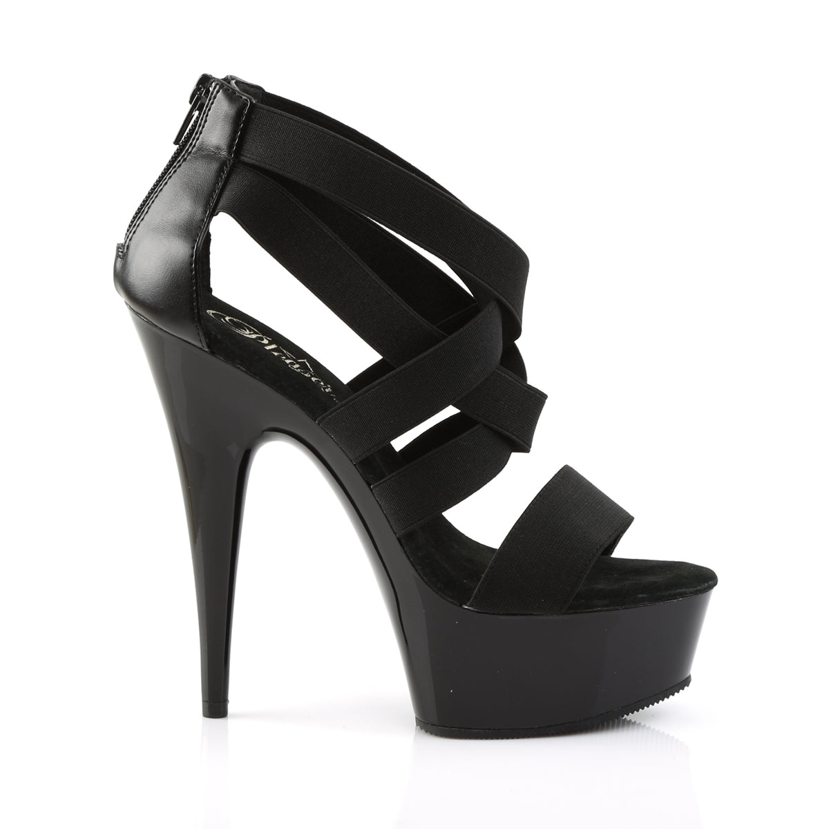 Pleaser Damen Sandalen DELIGHT-669 BLK elastisches Band-Faux-Leder / BLK