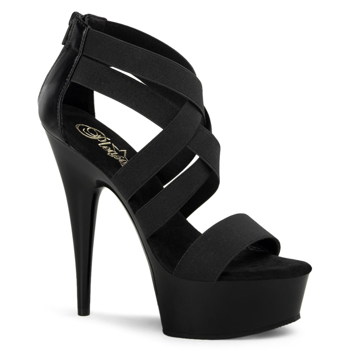 Pleaser Damen Sandalen DELIGHT-669 BLK elastisches Band-Faux-Leder / BLK