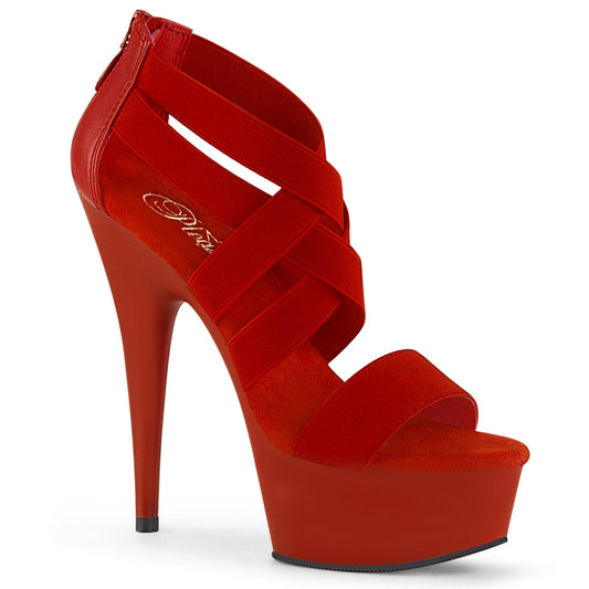 Pleaser Damen Sandalen DELIGHT-669 Rotes elastisches Band-Faux-Leder / rot matt
