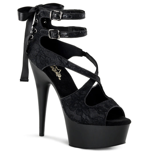 Pleaser Damen Sandalen DELIGHT-678LC BLK Satin-Lace / BLK Matte