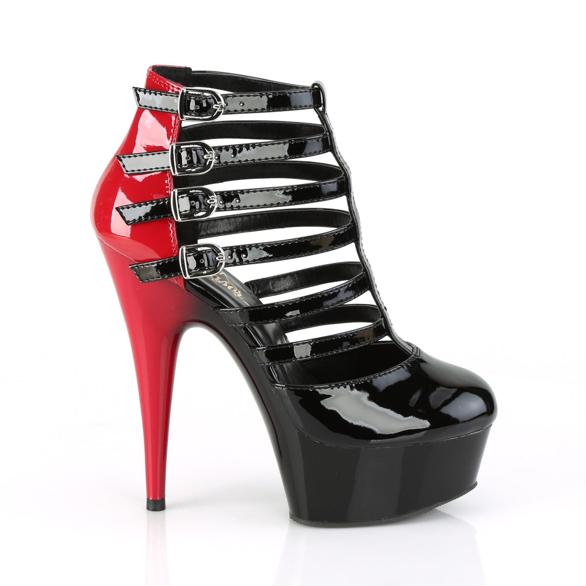 Pleaser Damen Sandalen DELIGHT-695 BLK-Red Pat / BLK