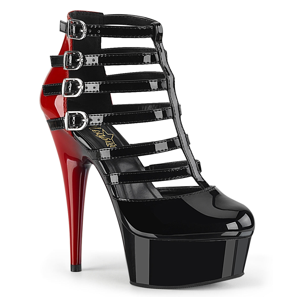 Pleaser Damen Sandalen DELIGHT-695 BLK-Red Pat / BLK