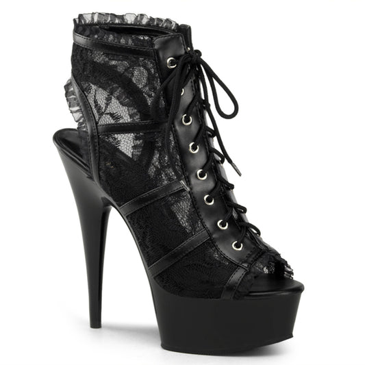 Pleaser Damen Knöchelstiefel DELIGHT-696LC BLK Mesh-Lace / BLK