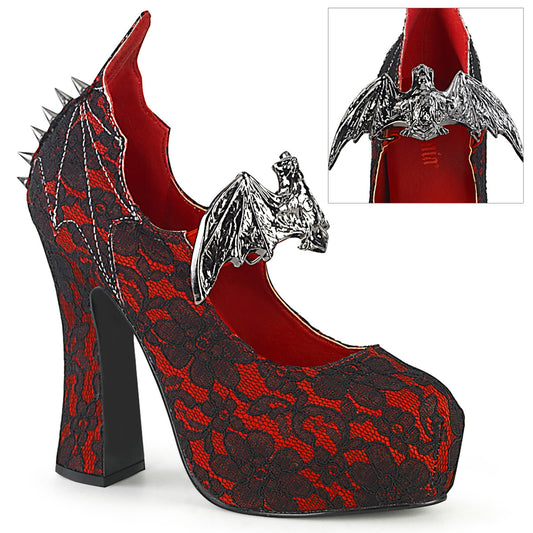 DemoniaCult Frauenpumpen DEMON-18 rote Satin-Blk-Spitze