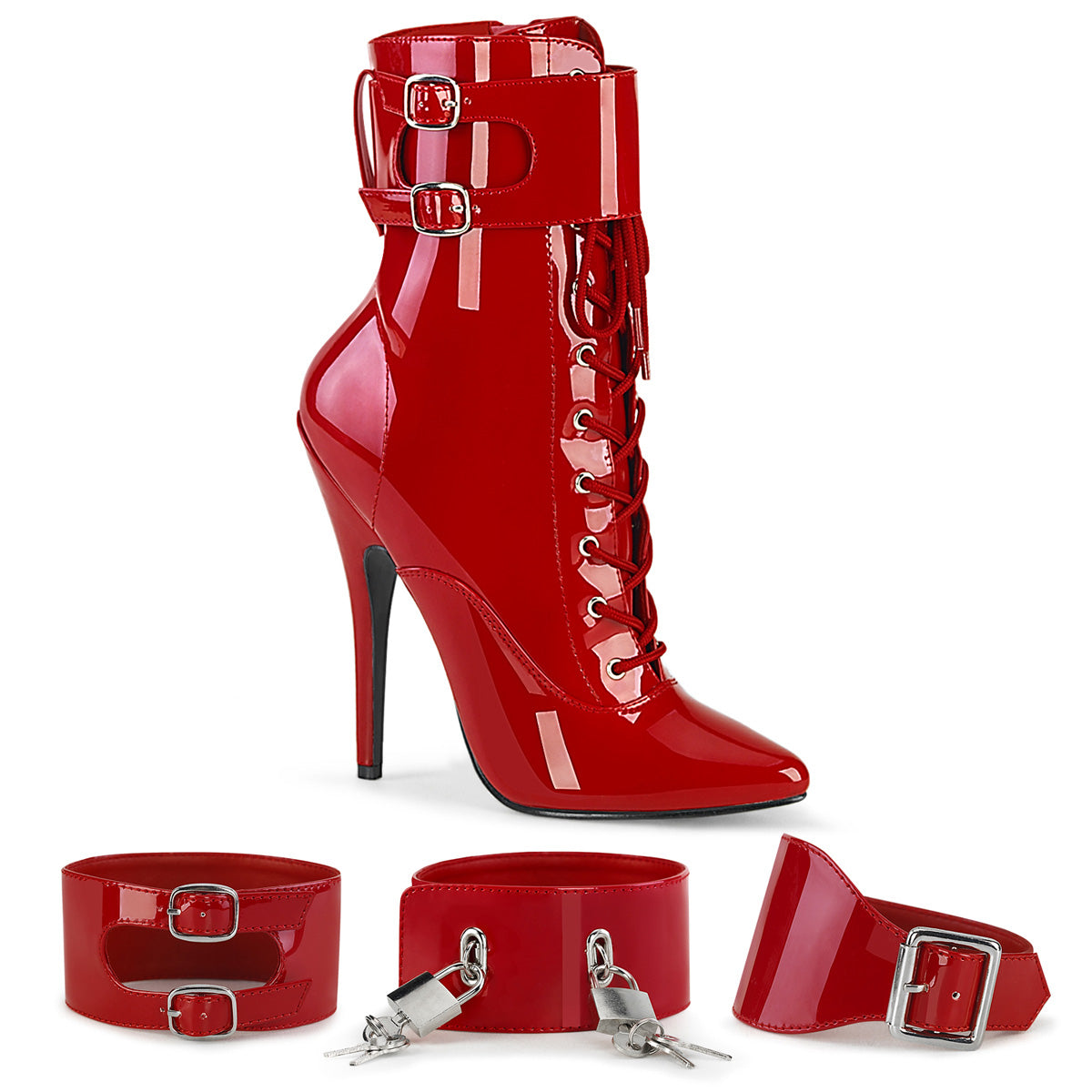 Devious Stiefeletten DOMINA-1023 Red Pat.
