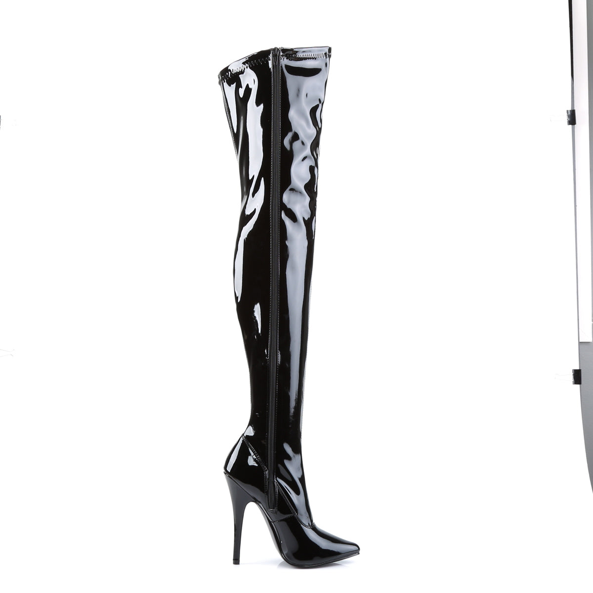 Devious Womens Boots. DOMINA-3000 BLK Str Pat