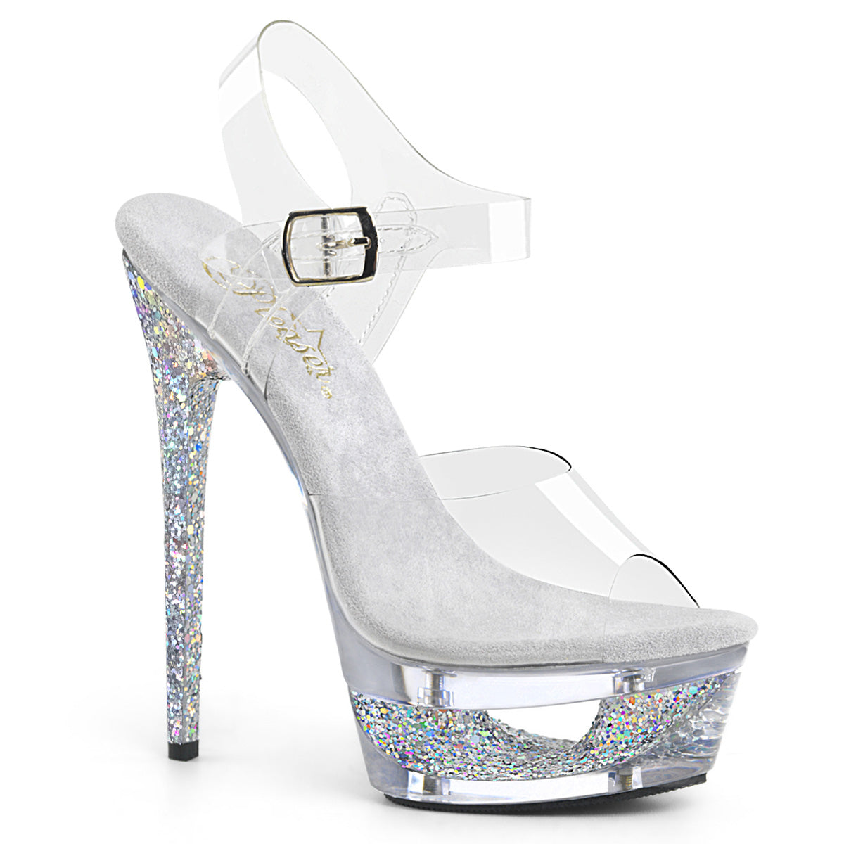Pleaser Damen Sandalen ECLIPSE-608GT CLR / SLV Multi Glitter-CLR