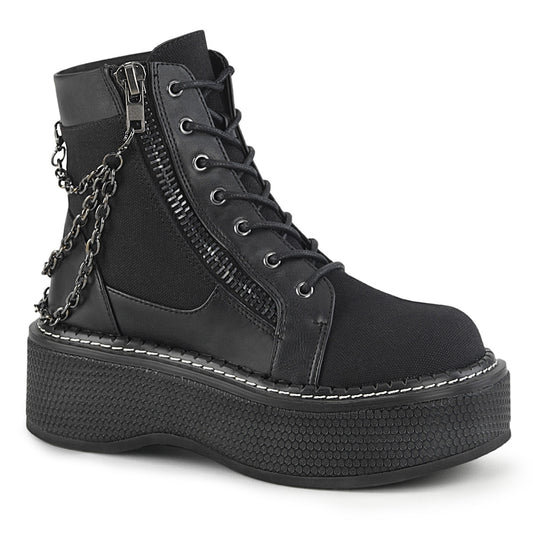 DemoniaCult Damenknöchelstiefel EMILY-114 BLK Canvas-Vegan Leder