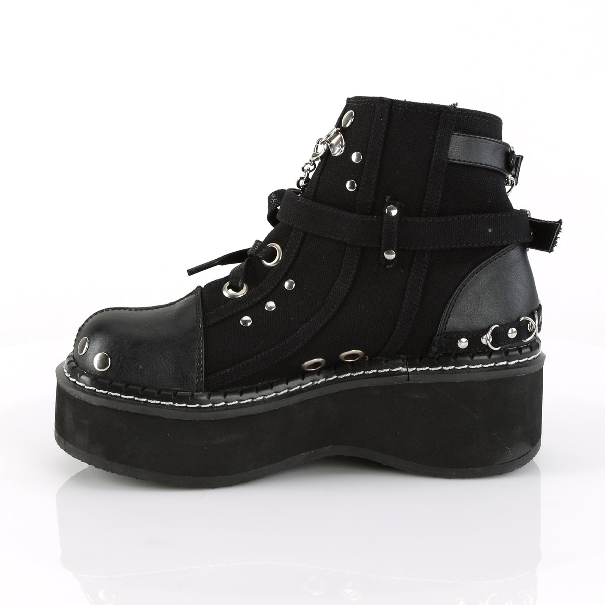 DemoniaCult Damenknöchelstiefel EMILY-317 BLK Canvas-Vegan Leder