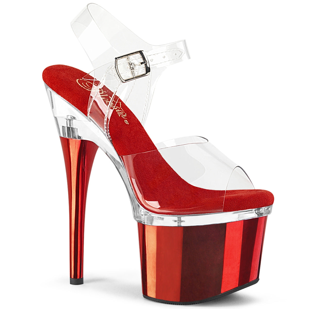 Pleaser Sandals ESTEEM-708 Clr/Clr-Red Chrome