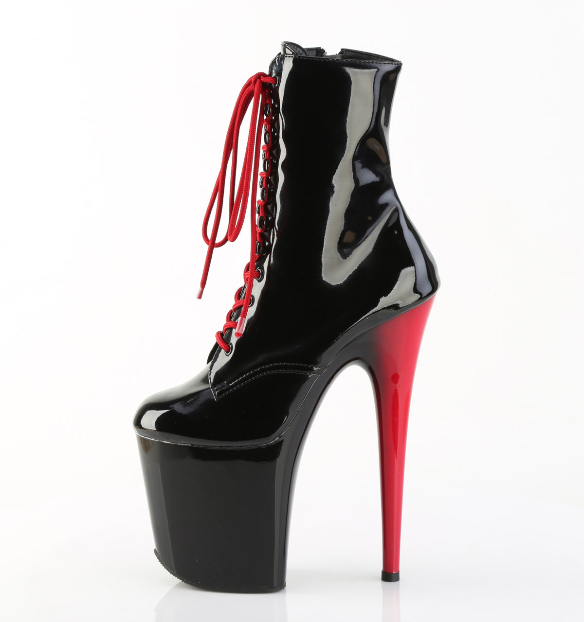 Pleaser Women's Platform Shoes FLAMINGO-1020 Blk Pat/Blk-Red