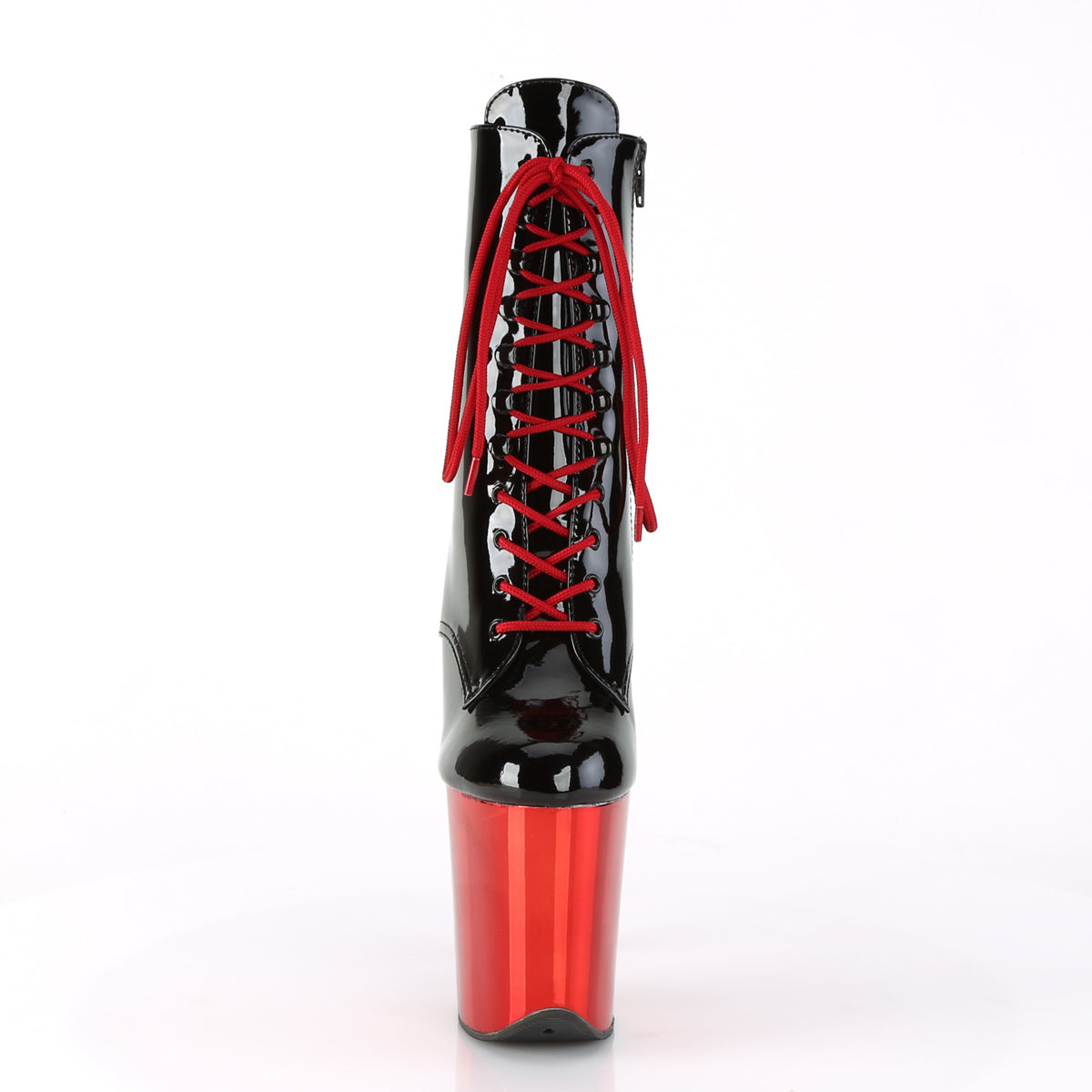 Pleaser Damen Knöchelstiefel FLAMINGO-1020 BLK Pat / Red Chrome