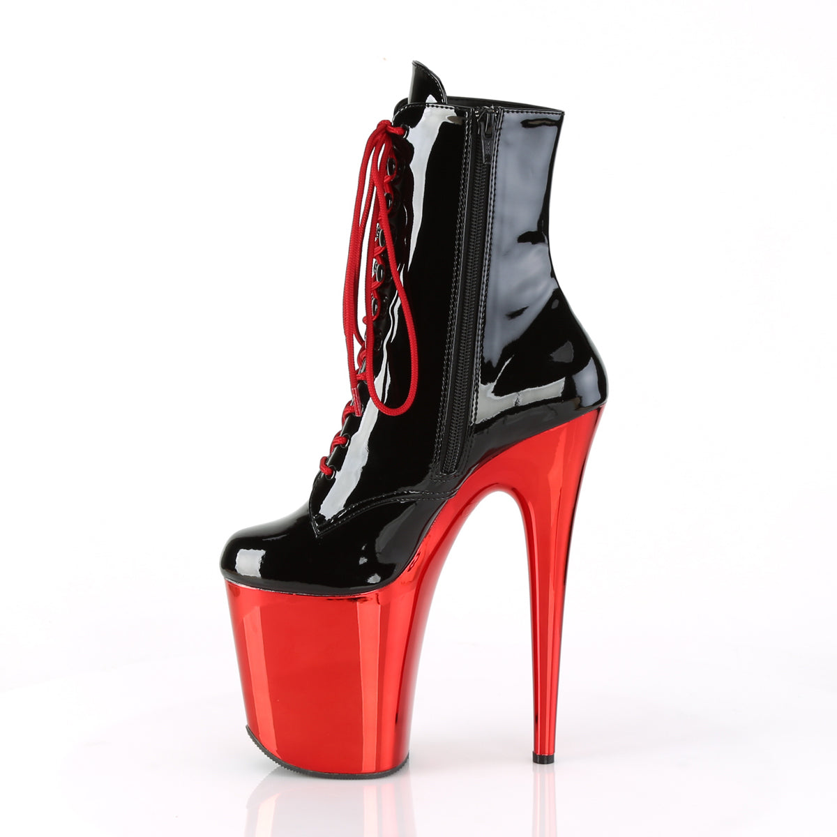Pleaser Damen Knöchelstiefel FLAMINGO-1020 BLK Pat / Red Chrome