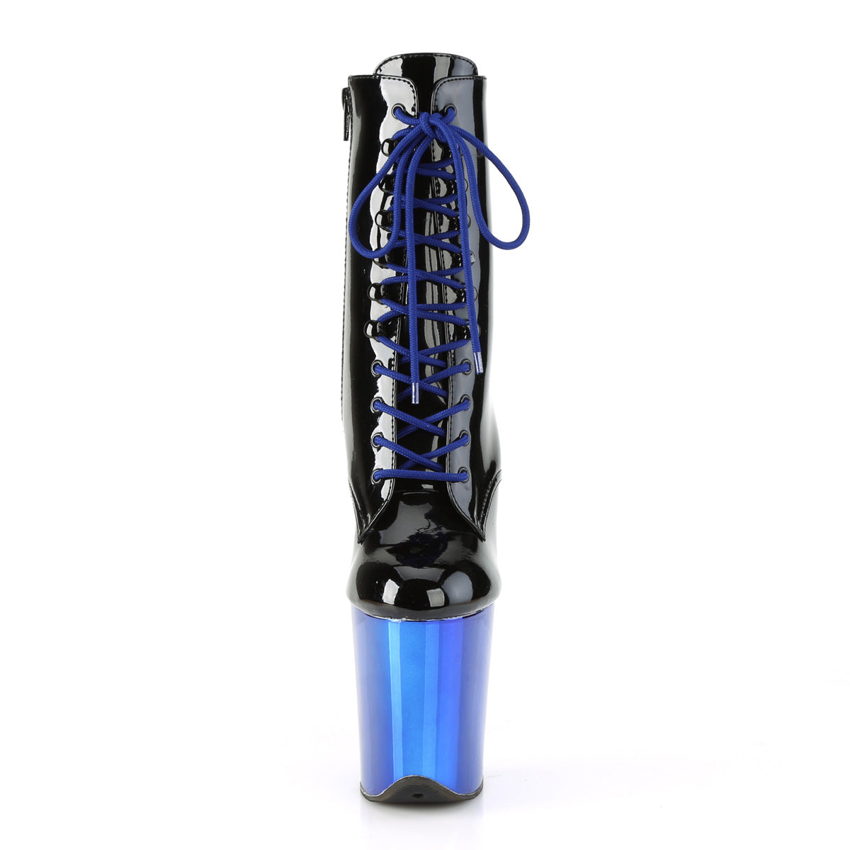 Pleaser Damen Knöchelstiefel FLAMINGO-1020 BLK Pat / Royal Blue Chrome