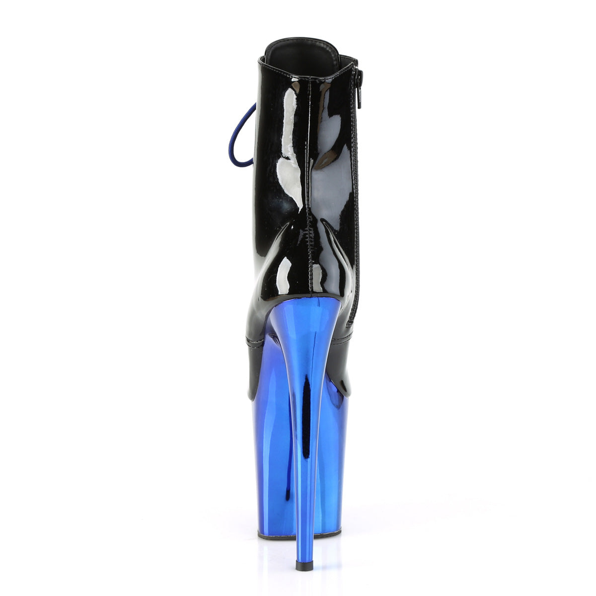 Pleaser Damen Knöchelstiefel FLAMINGO-1020 BLK Pat / Royal Blue Chrome