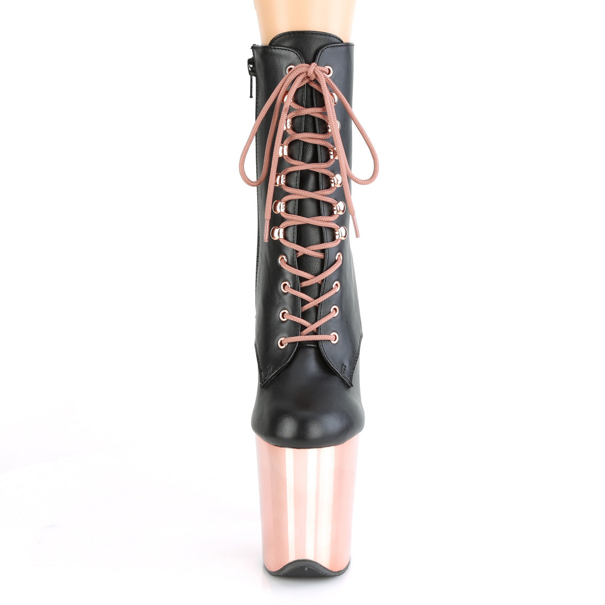 Pleaser Damen Knöchelstiefel FLAMINGO-1020 BLK Faux Leder / Rosegold Chrome