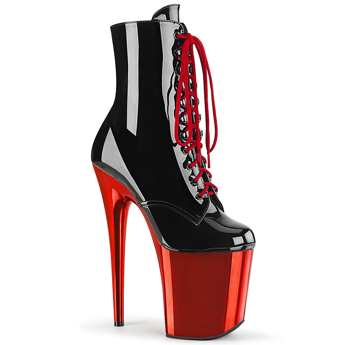 Pleaser Damen Knöchelstiefel FLAMINGO-1020 BLK Pat / Red Chrome