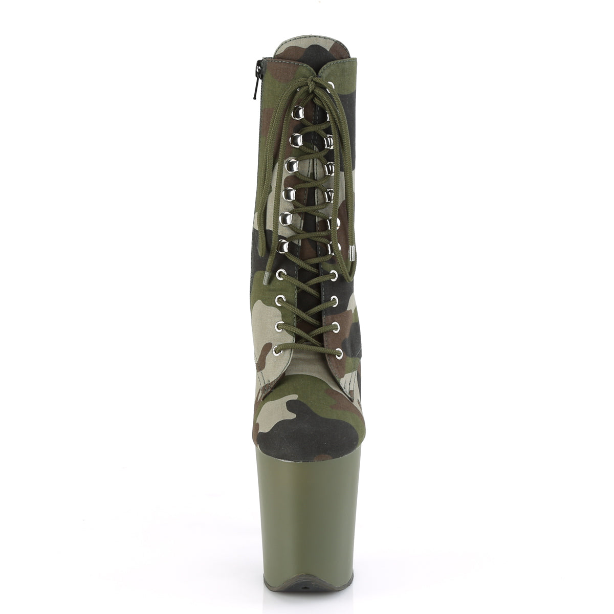 Pleaser Damen Knöchelstiefel FLAMINGO-1020Camo grüner Camo-Gewebe / dunkel Olive Matte