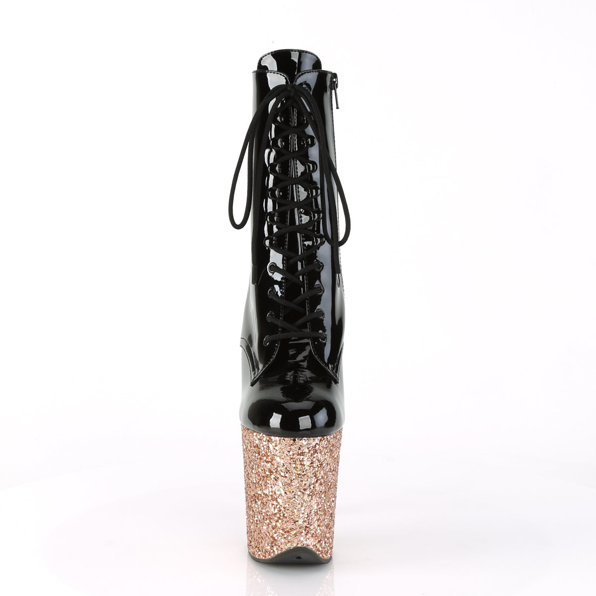 Pleaser Damen Knöchelstiefel FLAMINGO-1020LG BLK Pat / Rose Gold Glitter