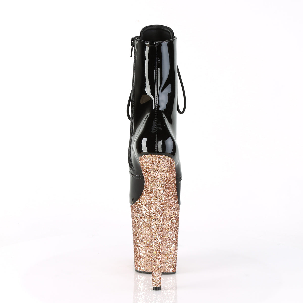 Pleaser Damen Knöchelstiefel FLAMINGO-1020LG BLK Pat / Rose Gold Glitter