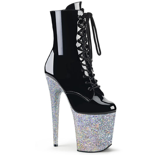 Pleaser Damen Knöchelstiefel FLAMINGO-1020LG BLK / SLV Multi Glitter