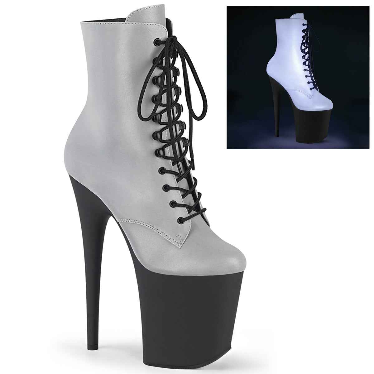 Pleaser Damen Knöchelstiefel FLAMINGO-1020REFL SLV reflektierend / blk matt