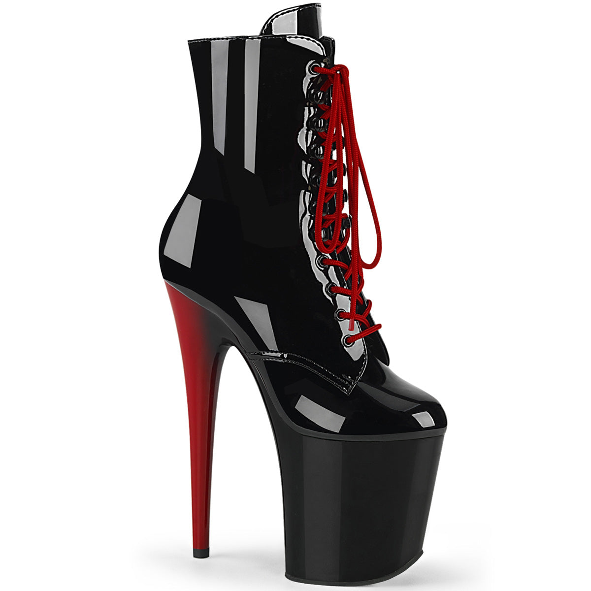 Pleaser Damen Knöchelstiefel FLAMINGO-1020RH BLK Pat / BLK-rot